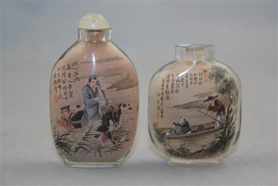 Two Chinese inside-painted glass snuff bottles, 20th century, Richards(-)